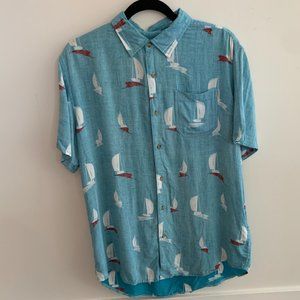 Mens Short Sleeve Button Down with Sail Boats